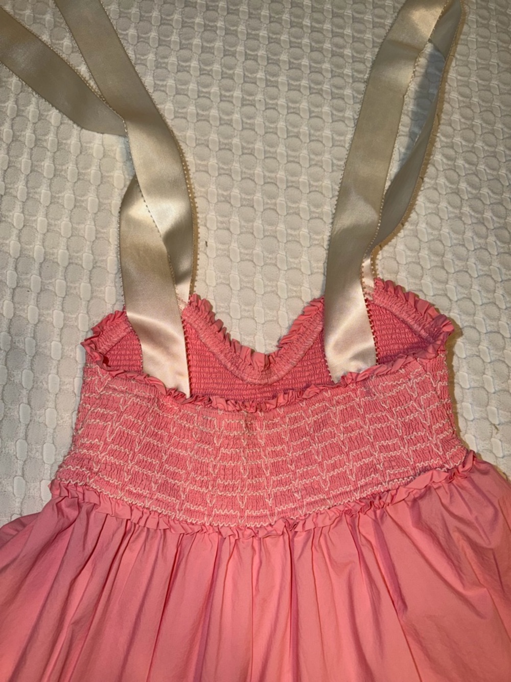 Lovelo Pink Smocked Tiered Midi Dress with Ribbon Straps - Picture 6 of 10